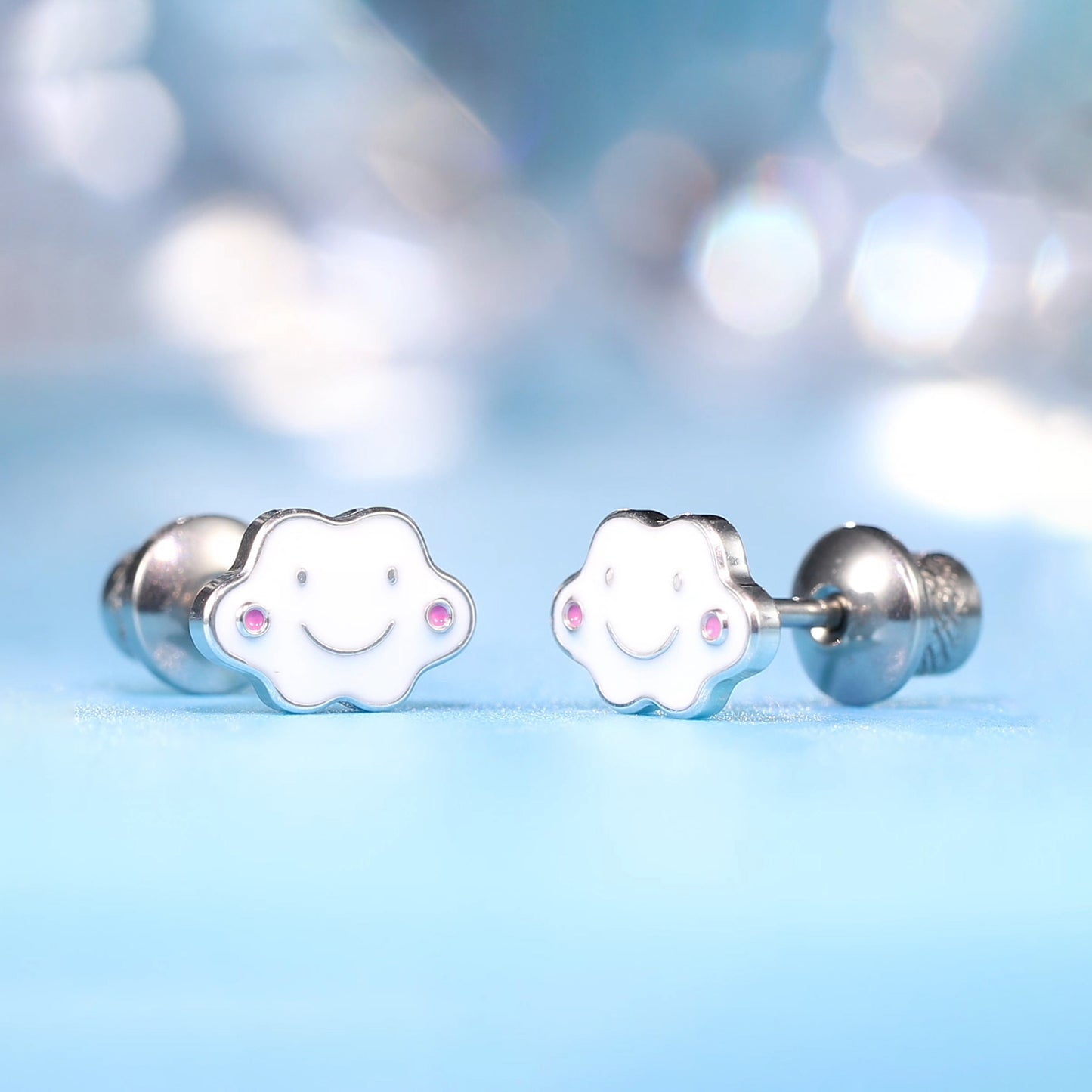 Limerencia Hypoallergenic G23 Implant Grade Titanium Screw Back Earrings Tragus 20G Helix F136 Piercing Post for Sensitive Ears Cartilage(Smiley cloud)