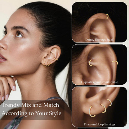 Limerencia Titanium Hoop Earrings for Women,G23 Implant Grade Pure Titanium Lightweight Hoop Earrings for Women Men Sensitive Ears