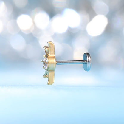 Limerencia Clou à Dos Plat Motif Soleil en Titane F136 G23 Grade Implantable Hypoallergénique, Calibre 20G Longueur 6mm 8mm, Boucle Sans Filetage à Insertion par Pression, Piercing pour Tragus, Cartilage, Hélix, Conque, Nez, Medusa et Labret, 1 Pièce
