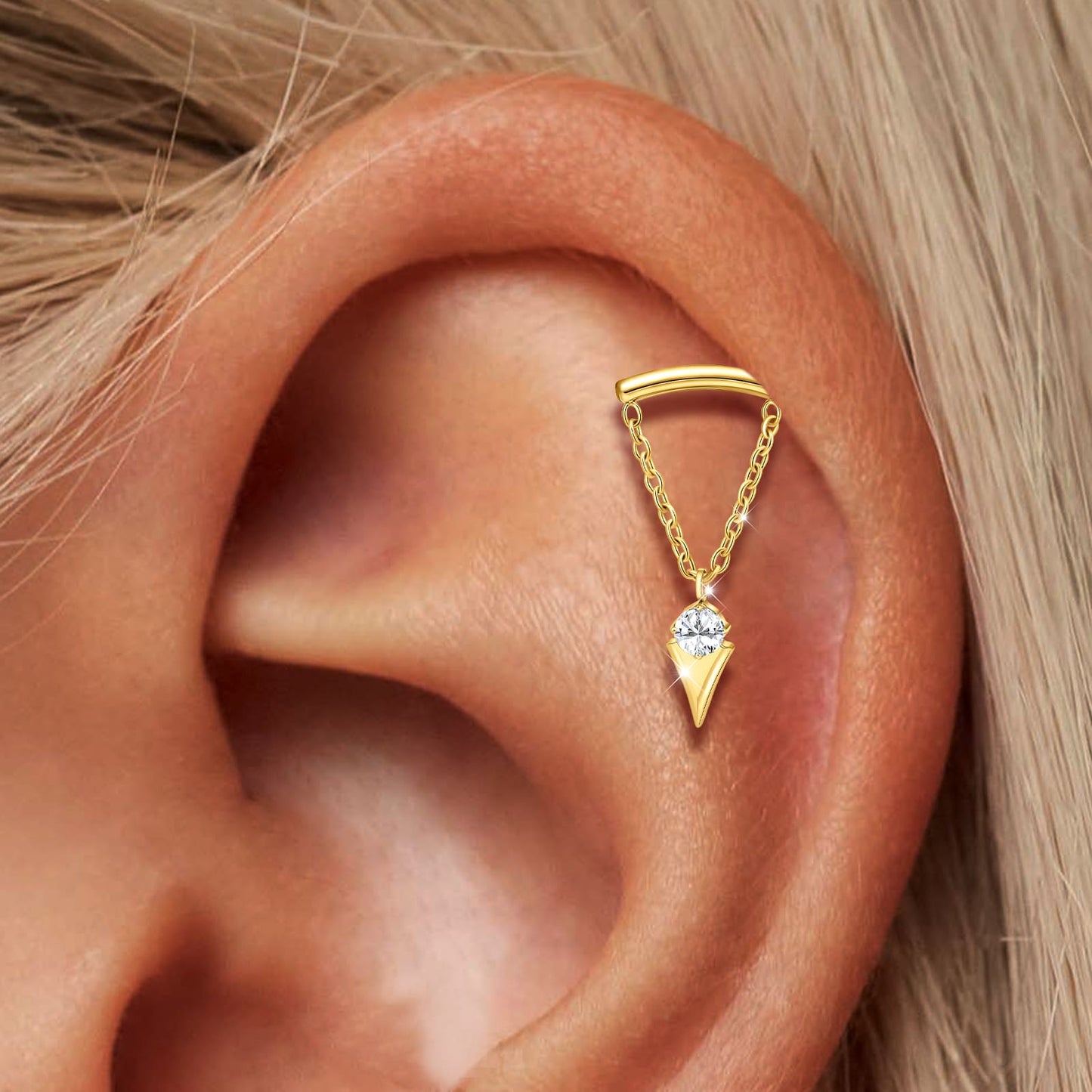 limerencia 18G Internally Threaded Titanium Flat Back Earrings for Women, 1pc Chain Dangle Helix Piercing Jewelry, Hypoallergenic 6mm 8mm Cartilage Earring Studs for Tragus Conch Lobe