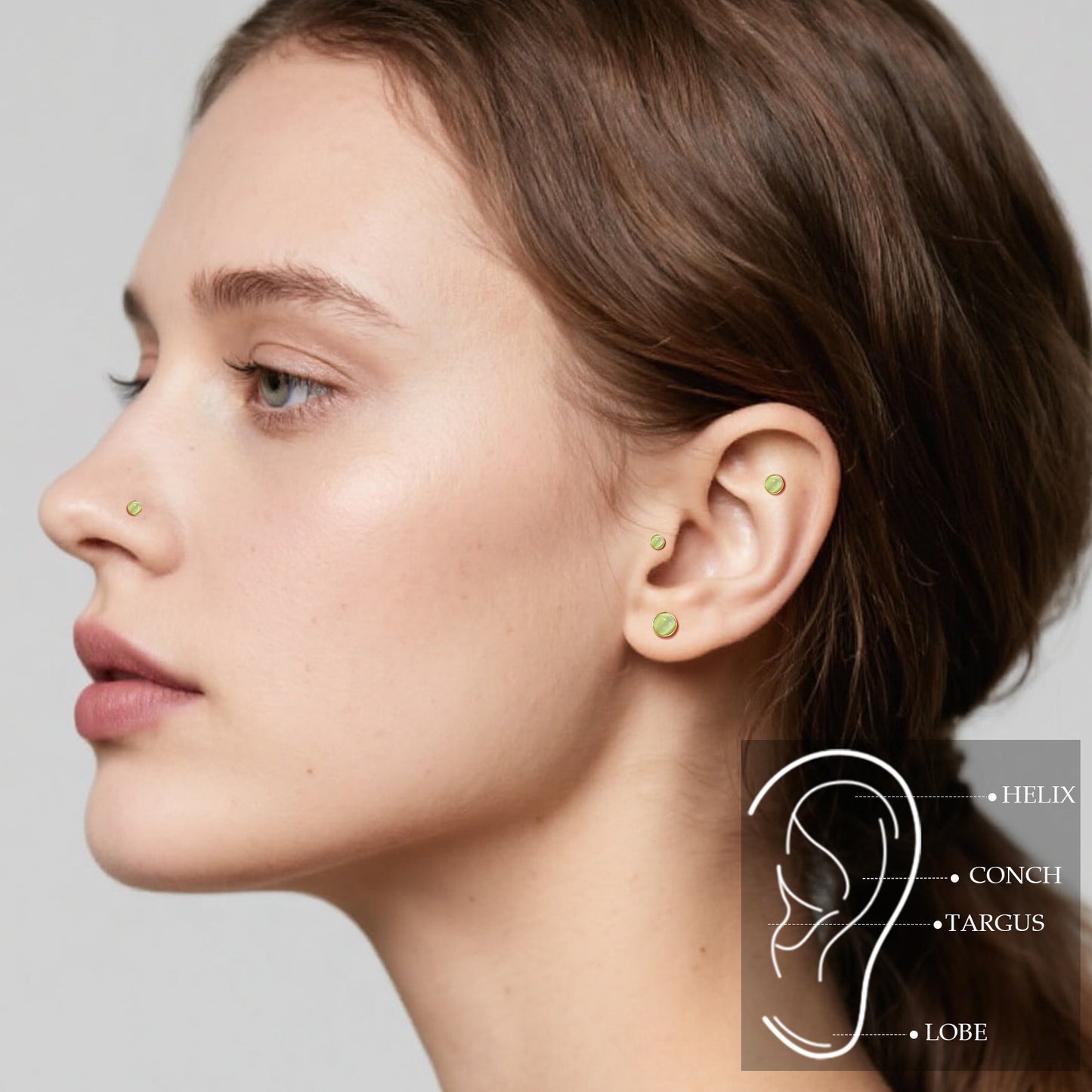 Boucles d’oreilles hypoallergéniques Limerencia pour oreilles sensibles – Puces à dos plat en titane G23 avec pierre œil de chat ronde, piercings cartilage pierre 5 mm, cadeau pour femme et homme
