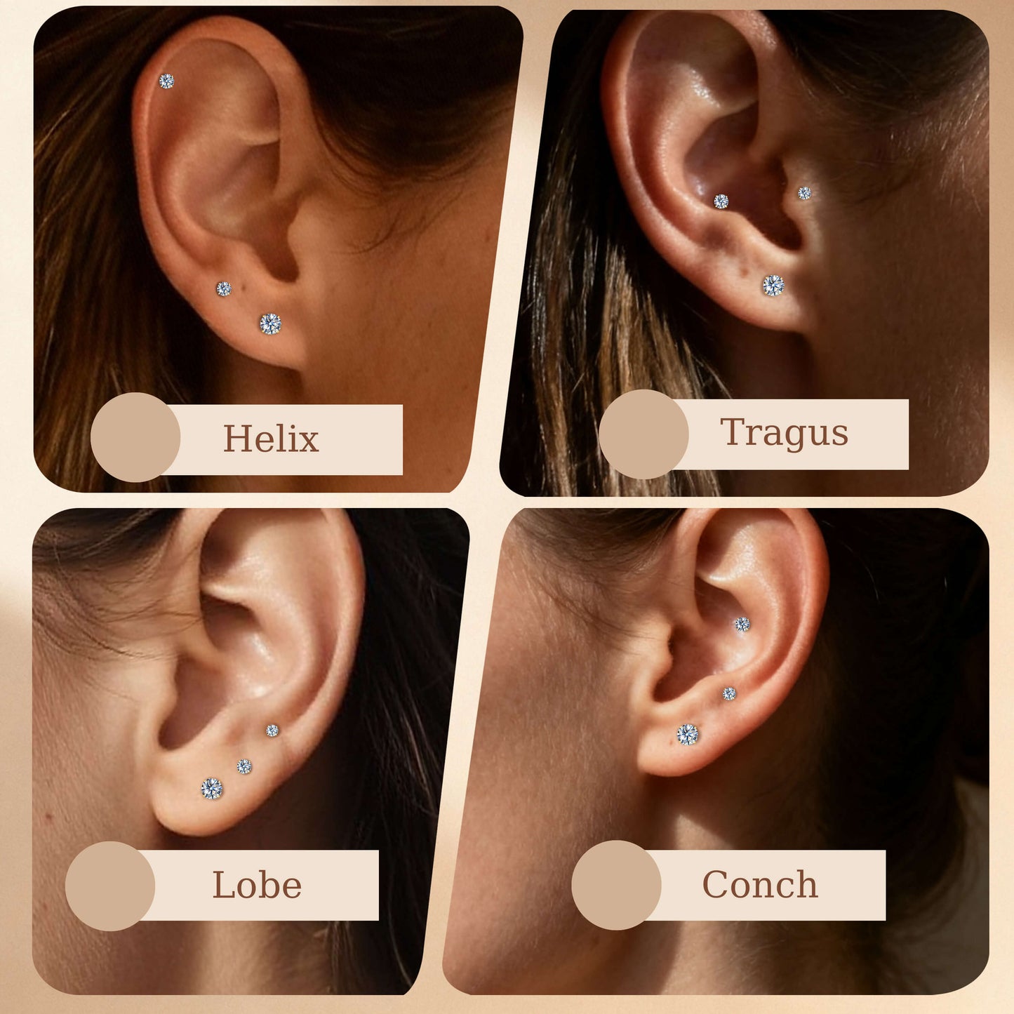 Pendientes de tuerca de moissanita Limerencia, 3 pares de pendientes con cierre de tornillo de titanio, pendientes de moissanita sintética color D pureza VVS1, titanio puro G23 hipoalergénico para mujer y hombre con oídos sensibles