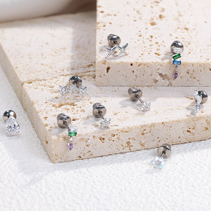 Limerencia Titanium Screw Back Earrings, Hypoallergenic F136 Implant Grade Flat Back Earrings for Women Men, Double Side Cubic Zirconia Sleeper Studs Jewelry/Collage