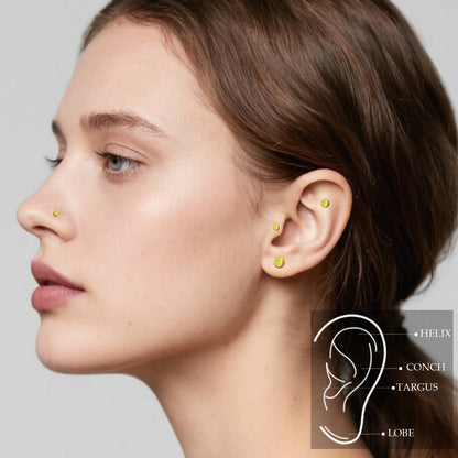 Limerencia hypoallergene Ohrstecker für empfindliche Ohren – Flachrück-Ohrstecker mit rundem Katzenauge aus G23-Titan, 5-mm-Stein-Ohrschmuck für Knorpelpiercing, Geschenk für Damen und Herren