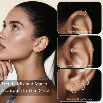 Limerencia Titanium Hoop Earrings for Women,G23 Implant Grade Pure Titanium Lightweight Hoop Earrings for Women Men Sensitive Ears