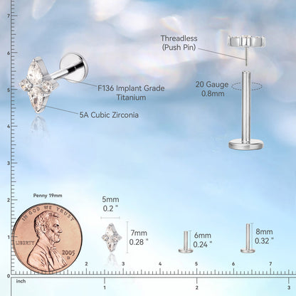 limerencia F136 Hypoallergener Titan 20g 6mm 8mm Flachrückseite Stecker | G23 Implantatgrad Press-Fit Gewindelose Ohrringe Push-Pin Tragus Knorpel Helix Conch Nase Medusa Labret Piercing Schmuck (1 Stück)