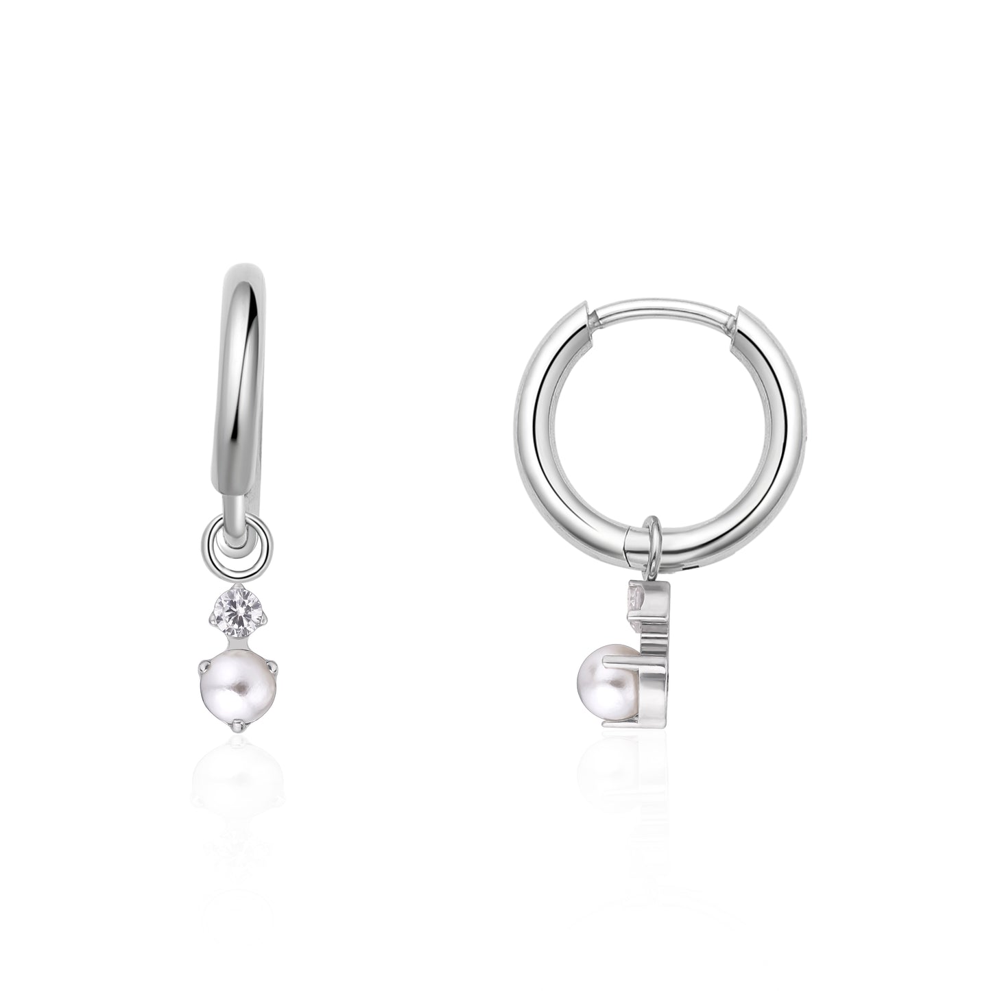 Limerencia Hypoallergenic Pure Titanium Post Lightweight Dangle Huggie Earrings for Women | Vertical Bar, Cross, Moon, Lightning | Dainty Earrings (CZ Pearl)