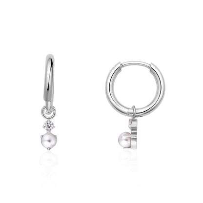Limerencia Hypoallergenic Pure Titanium Post Lightweight Dangle Huggie Earrings for Women | Vertical Bar, Cross, Moon, Lightning | Dainty Earrings (CZ Pearl)