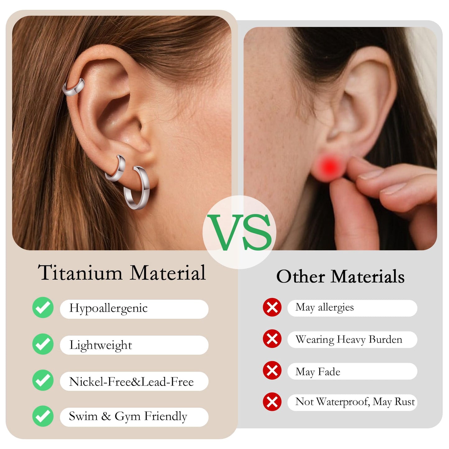 Chunky Hoop Earrings for Women Trendy, Titanium Lightweight Hypoallergenic, Thick Open Huggie Hoops Earring