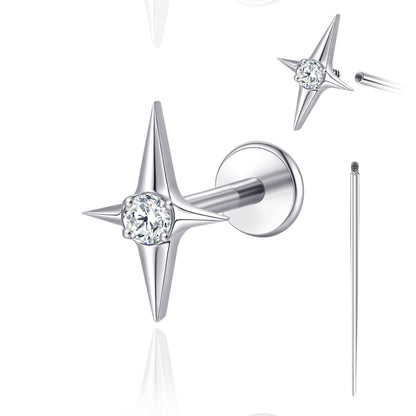Limerencia 18G Titan-Körperschmuck, Innengewinde-Flachrücken-Ohrstecker für Tragus, Helix, Knorpel, Conch und Medusa, unisex, 1 Stück mit Kreuz-Zirkoniabesatz