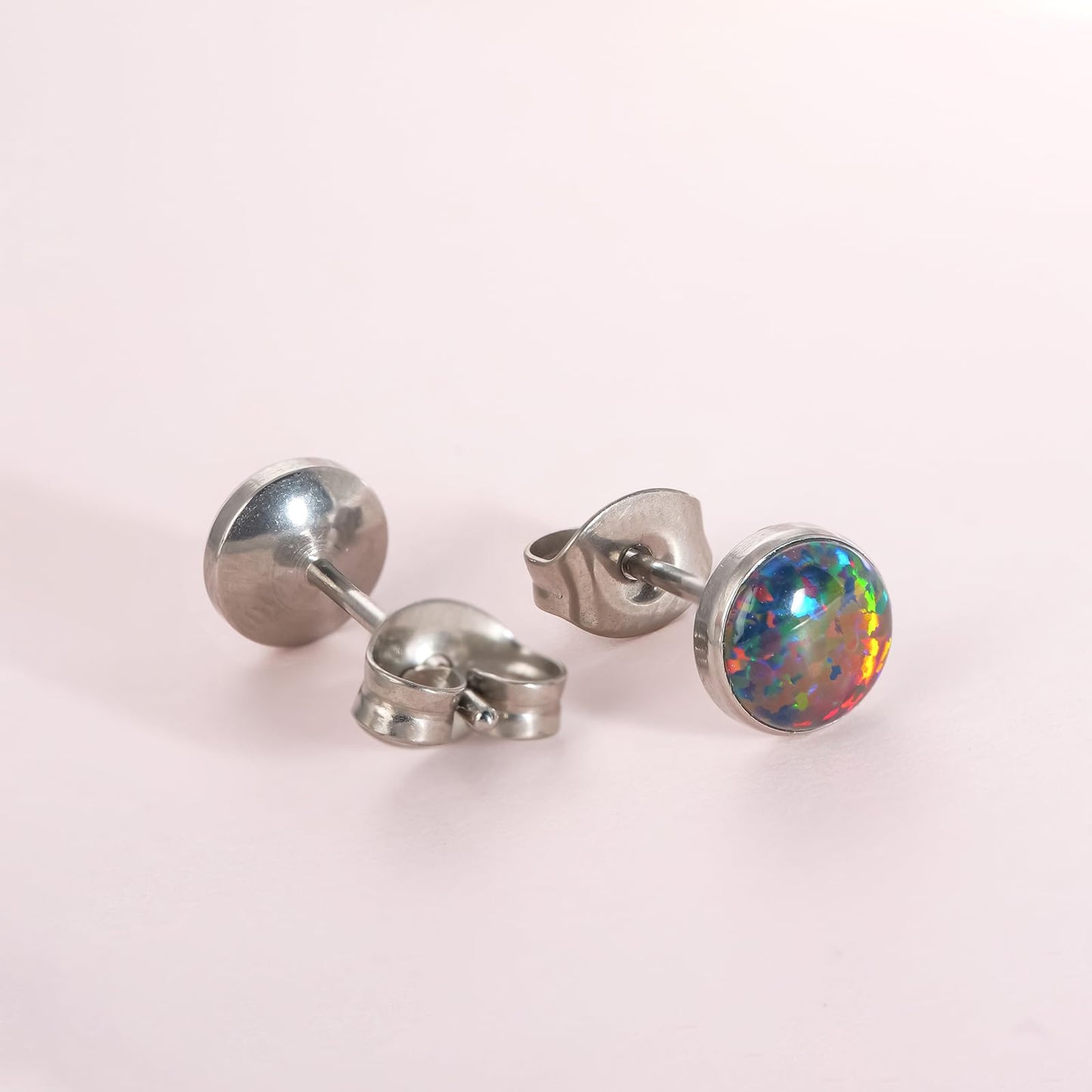 Limerencia Titanium Hypoallergenic Earrings, Minimalist Opal Stud Earrings,F136 Implant Grade,Suitable for Sensitive Ears Delicate Jewelry，Black Opal 6mm