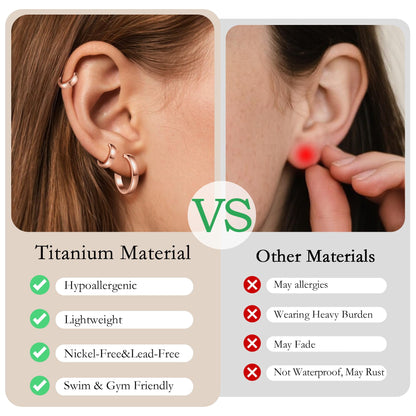 Limerencia Minimalist Hoops for Women - F136 Implant Grade Titanium Open Huggie Hoop Earrings, Hypoallergenic Tiny Hoops for Sensitive Ears