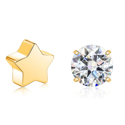 Limerencia Moissanite Stud Earrings for Women Men, F136 Hypoallergenic Titanium Earrings for Sensitive Ears, 18K White Gold Plated Star or Heart Flat Back, D Color VVS1 Clarity, GRA Certificate