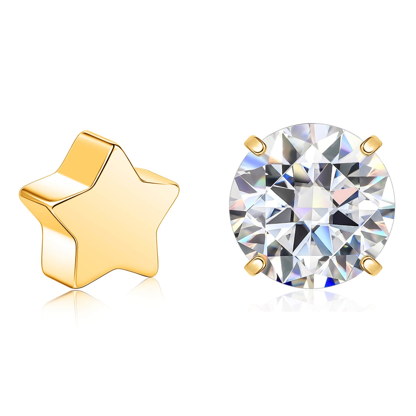 Limerencia Moissanite Stud Earrings for Women Men, F136 Hypoallergenic Titanium Earrings for Sensitive Ears, 18K White Gold Plated Star or Heart Flat Back, D Color VVS1 Clarity, GRA Certificate