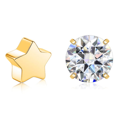 Limerencia Moissanite Stud Earrings for Women Men, F136 Hypoallergenic Titanium Earrings for Sensitive Ears, 18K White Gold Plated Star or Heart Flat Back, D Color VVS1 Clarity, GRA Certificate