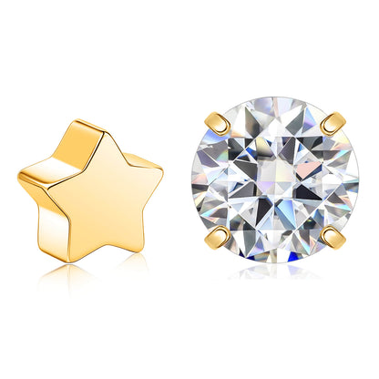 Limerencia Moissanite Stud Earrings for Women Men, F136 Hypoallergenic Titanium Earrings for Sensitive Ears, 18K White Gold Plated Star or Heart Flat Back, D Color VVS1 Clarity, GRA Certificate