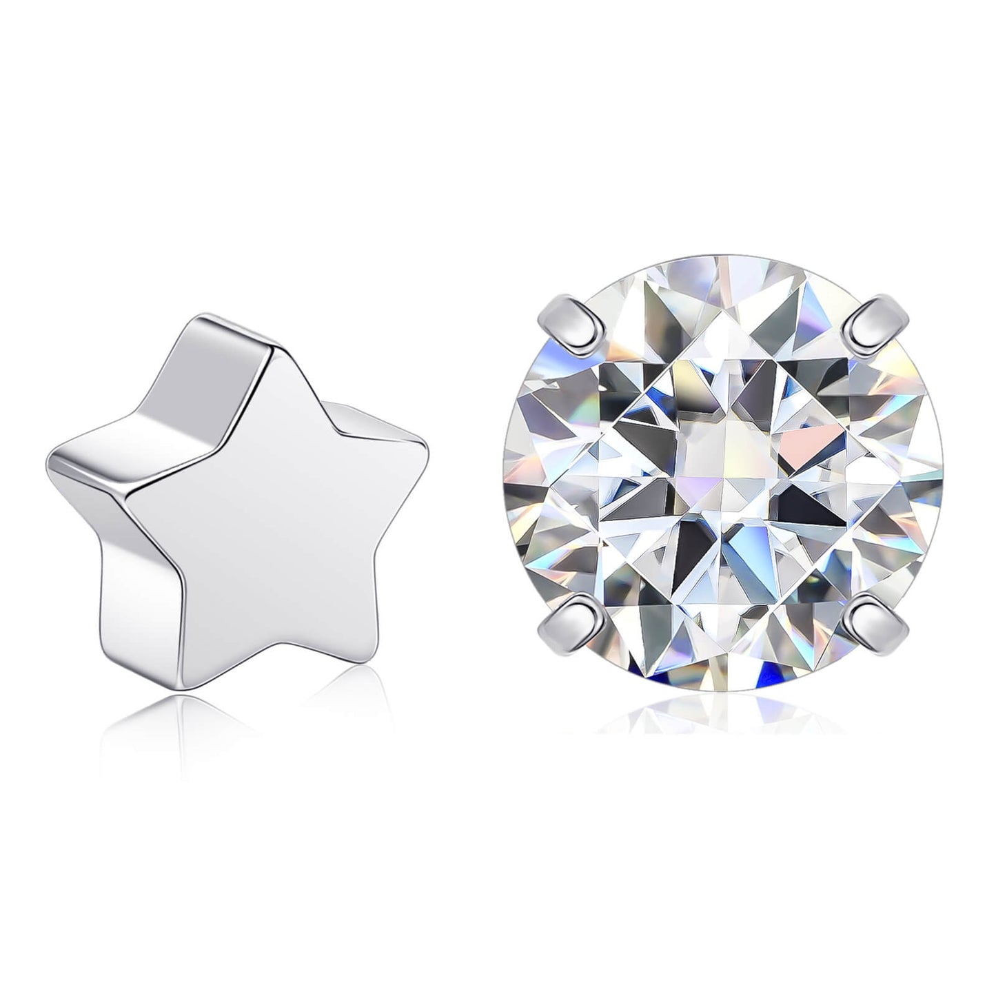 Limerencia Moissanite Stud Earrings for Women Men, F136 Hypoallergenic Titanium Earrings for Sensitive Ears, 18K White Gold Plated Star or Heart Flat Back, D Color VVS1 Clarity, GRA Certificate