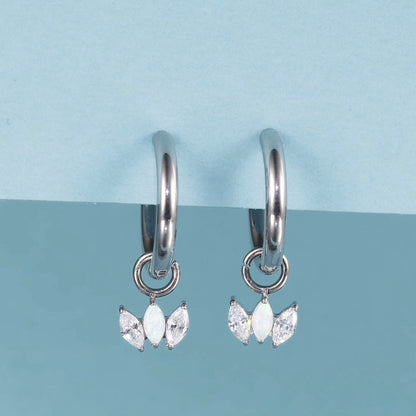 Limerencia Hypoallergenic Pure Titanium Post Lightweight Dangle Huggie Earrings for Women | Vertical Bar, Cross, Moon, Lightning | Dainty Earrings (CZ Opal Crown)