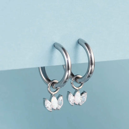 Limerencia Hypoallergenic Pure Titanium Post Lightweight Dangle Huggie Earrings for Women | Vertical Bar, Cross, Moon, Lightning | Dainty Earrings (CZ Opal Crown)