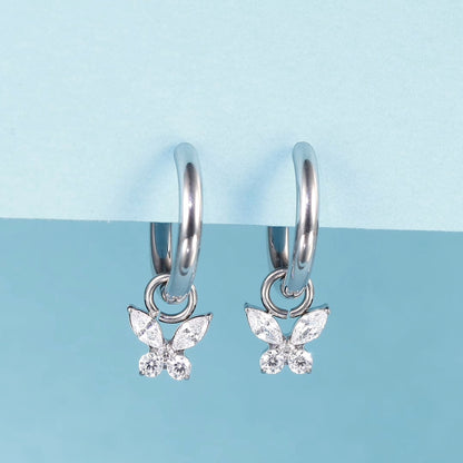 Orecchini huggie pendenti leggeri in titanio puro ipoallergenico Limerencia donna, stile barra verticale, croce, luna e fulmine, orecchini delicati con farfalla in zircone