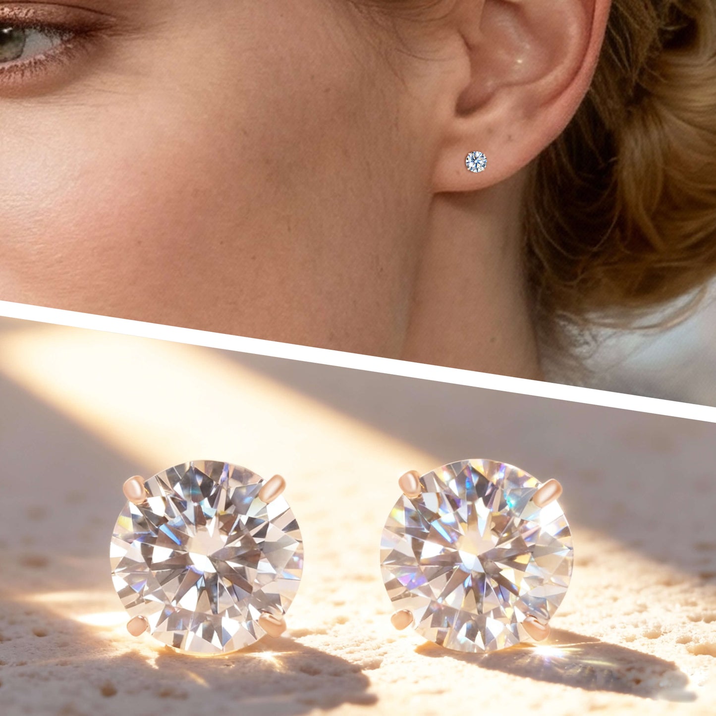 Pendientes de tuerca de moissanita Limerencia, 3 pares de pendientes con cierre de tornillo de titanio, pendientes de moissanita sintética color D pureza VVS1, titanio puro G23 hipoalergénico para mujer y hombre con oídos sensibles