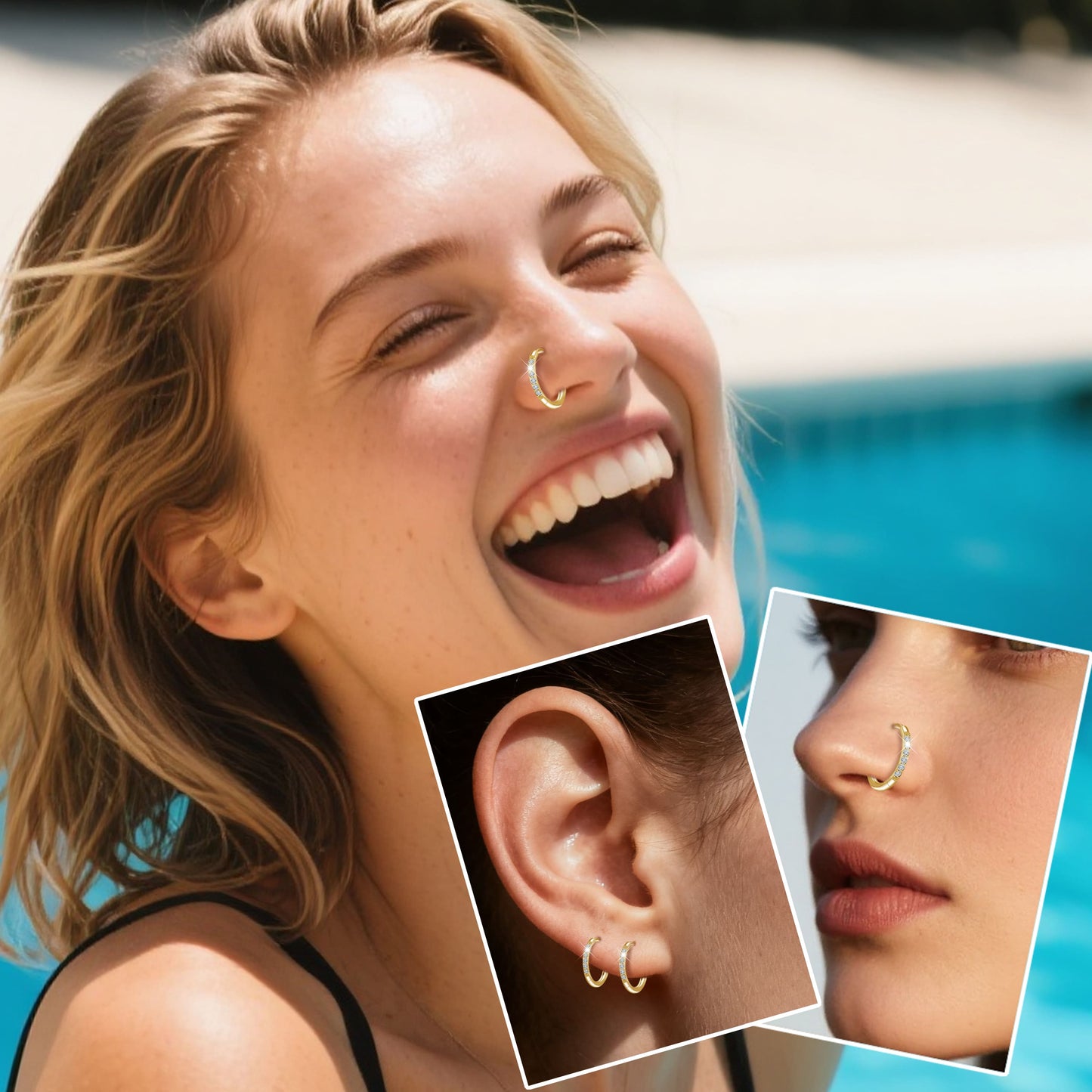Aro nasal de titanio G23 Limerencia, aro nasal con circonita 8 mm / 10 mm | Arete de cartílago, anillo de septo, piercing para tragus, concha, hélice, daith y labio, joyería para mujer y hombre