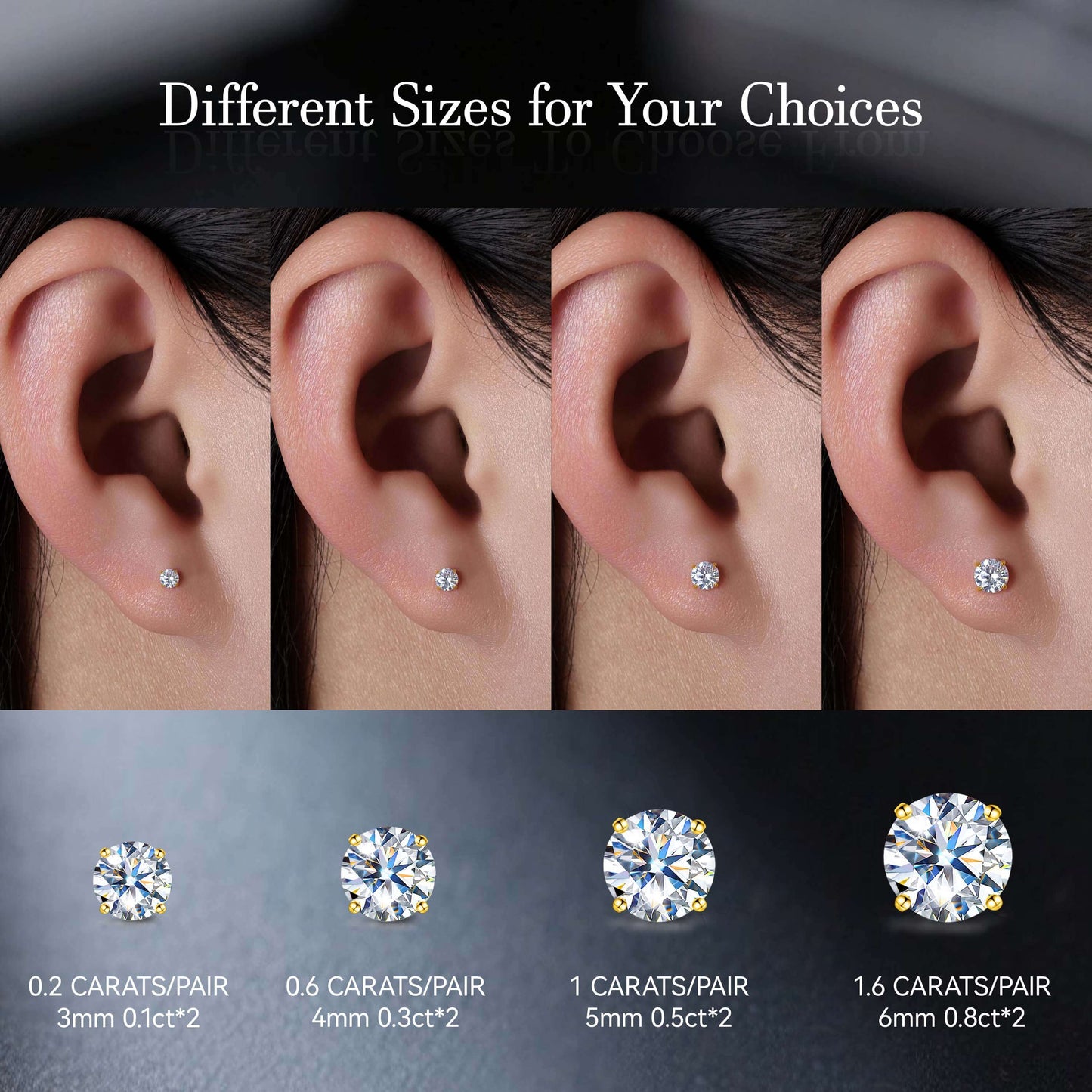 Pendientes de moissanita Limerencia con rosca interna, titanio 18G, tachuelas de piercing de espalda plana de titanio F136 hipoalergénico, tachuelas de moissanita de laboratorio VVS1 para mujer y hombre, aptos para trago, hélix, cartílago, concha y labret