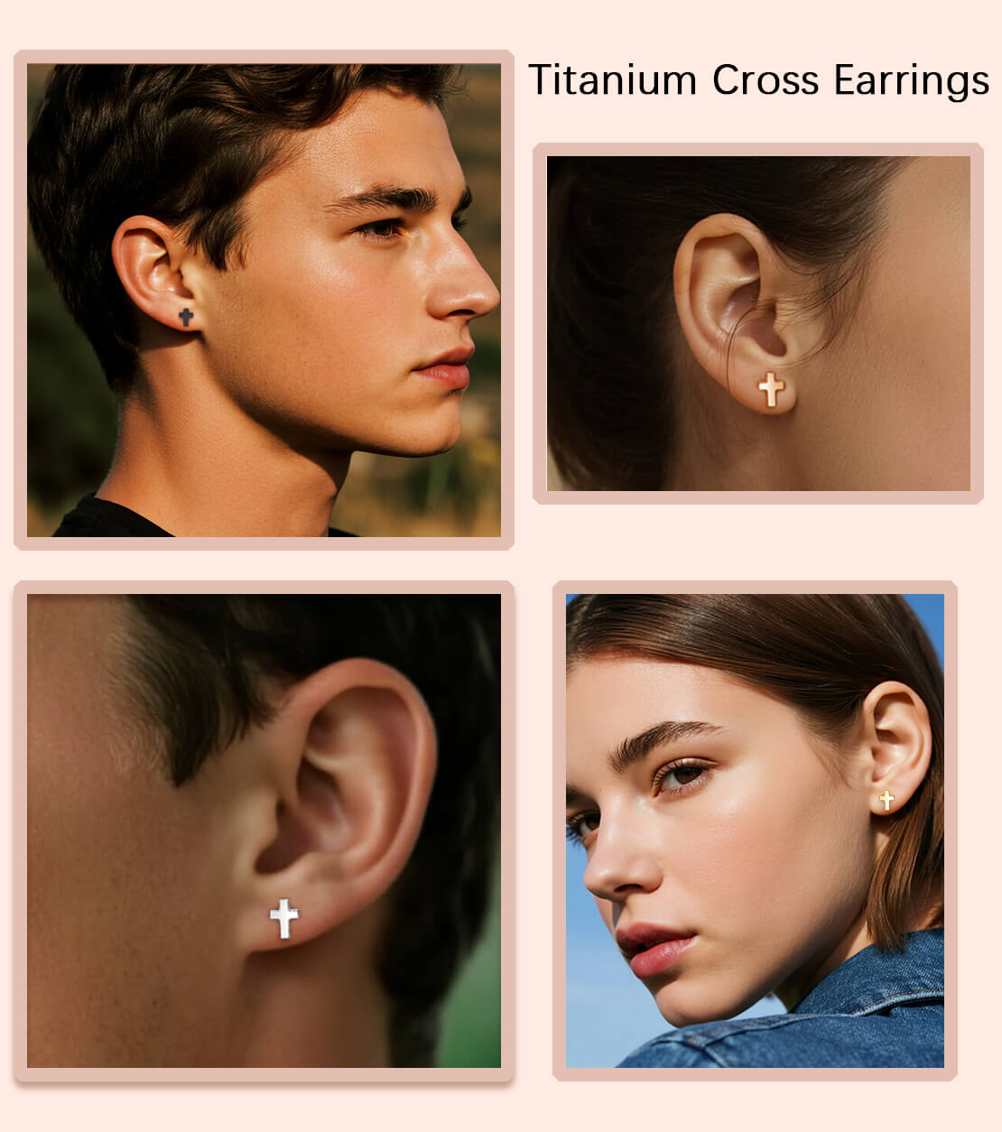 Pendientes de titanio Limerencia, pendientes hipoalergénicos para hombre y mujer con oídos sensibles, joyería minimalista, pendientes cruz planos para cartílago, diseño cruz