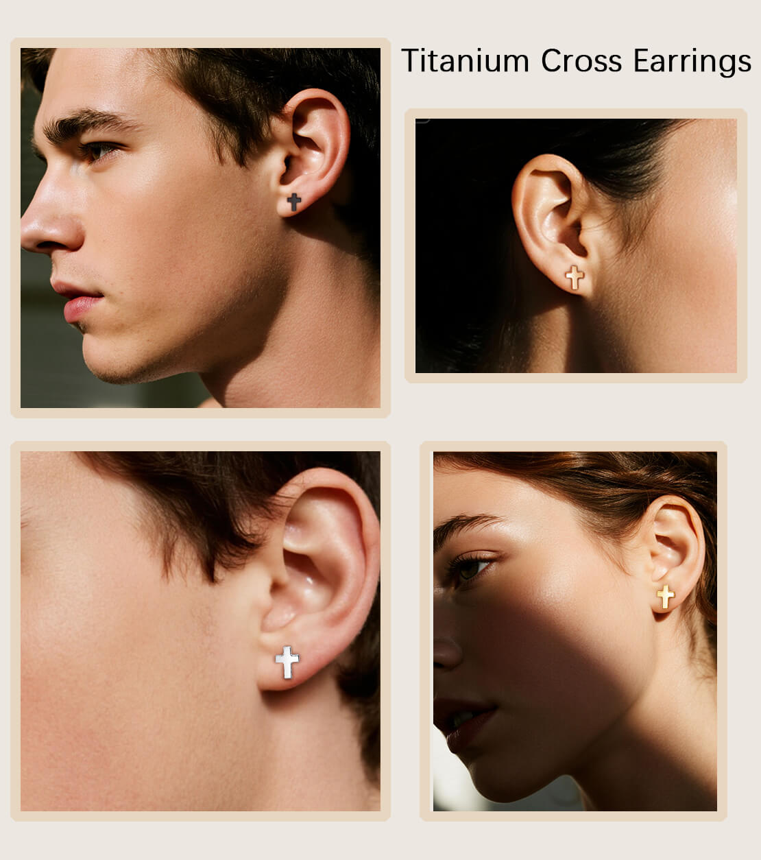 Pendientes de titanio Limerencia, pendientes hipoalergénicos para hombre y mujer con oídos sensibles, joyería minimalista, pendientes cruz planos para cartílago, diseño cruz