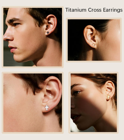 Pendientes de titanio Limerencia, pendientes hipoalergénicos para hombre y mujer con oídos sensibles, joyería minimalista, pendientes cruz planos para cartílago, diseño cruz