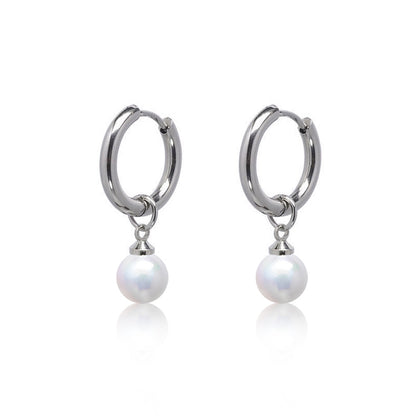 Limerencia Pendientes Hipoalergénicos de Titanio Puro con Postes Ligeros Colgantes Huggie para Mujer | Barra Vertical, Cruz, Luna, Rayo | Pendientes Delicados (Perla de 10 mm)