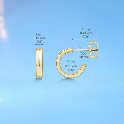 Limerencia Hypoallergene G23 Reiner Titanstift Dünne quadratische offene Creolen | F136 Implantat-Qualität Damen Zierliche Creolen | Leichtgewicht für empfindliche Ohren (8 mm, Gold)