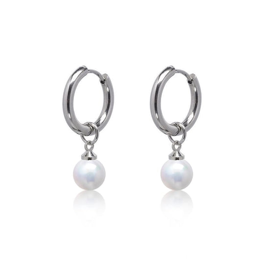 Orecchini huggie pendenti leggeri in titanio puro ipoallergenico Limerencia per donna | Barra verticale, croce, luna, fulmine | Orecchini delicati (10mm perla)