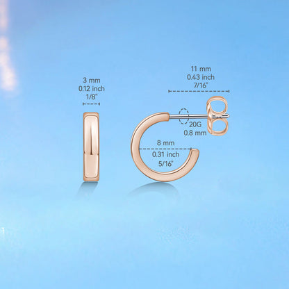 Limerencia Hypoallergene G23 Reiner Titanstift Dünne quadratische offene Creolen | F136 Implantat-Qualität Damen Zierliche Creolen | Leichtgewicht für empfindliche Ohren (8 mm, Gold)