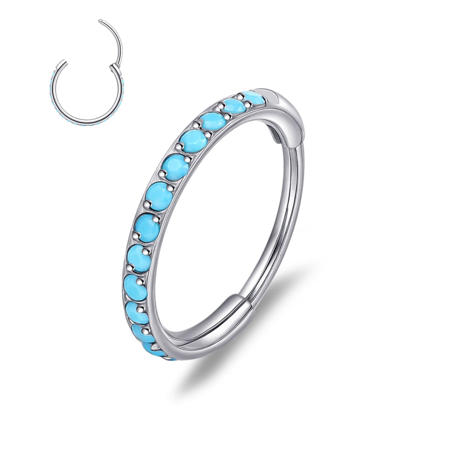 limerencia Nose Ring Hoop, Titanium Nose Ring for Women Men--Turquoise+Opal CZ