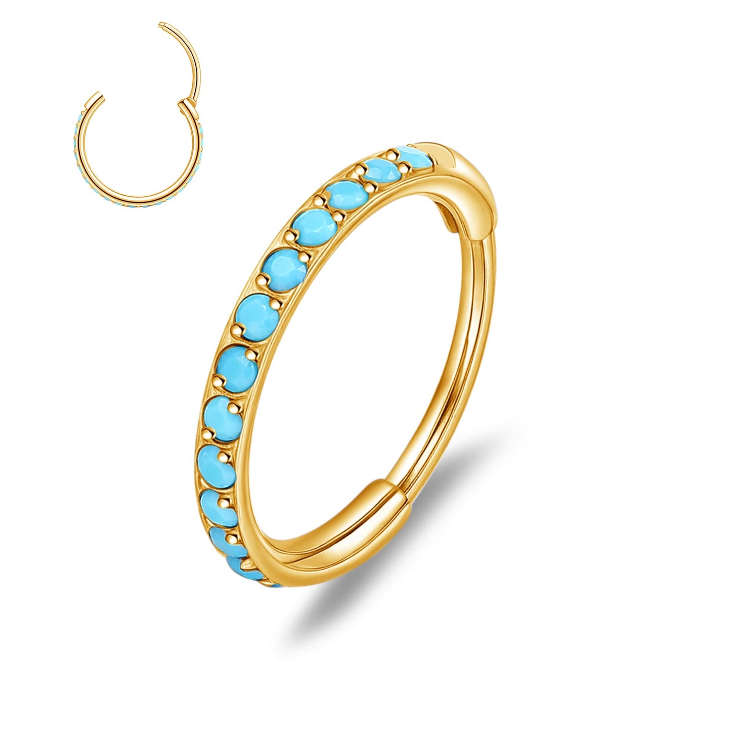 limerencia Nose Ring Hoop, Titanium Nose Ring for Women Men--Turquoise+Opal CZ