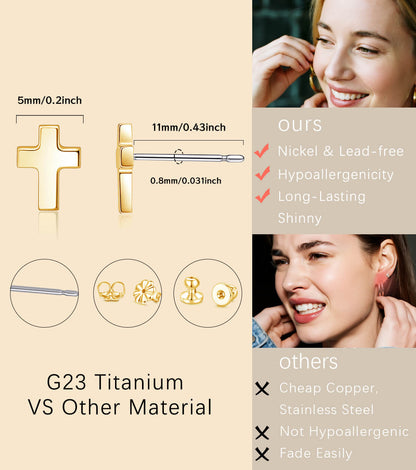 Pendientes de titanio Limerencia, pendientes hipoalergénicos para hombre y mujer con oídos sensibles, joyería minimalista, pendientes cruz planos para cartílago, diseño cruz