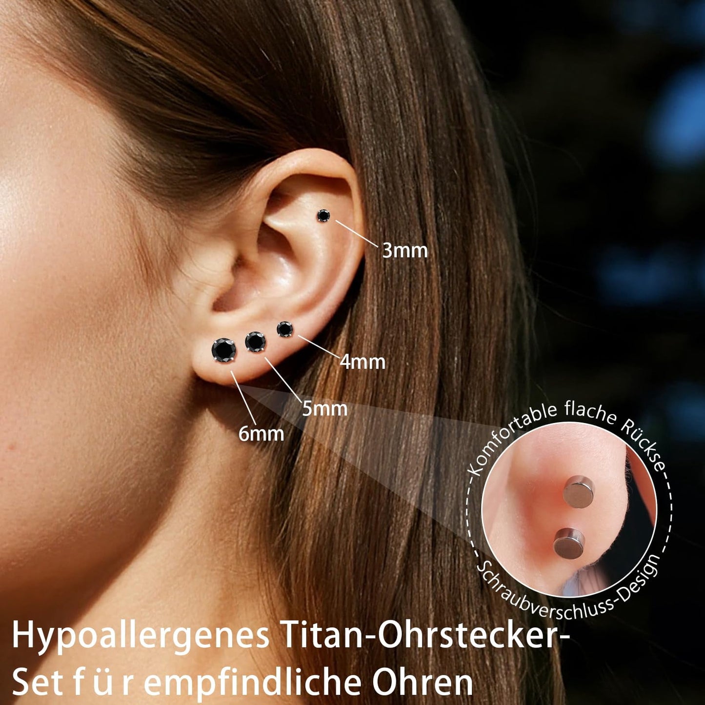 Limerencia 4 Pairs Titanium Screw Back Stud Earrings Set for Sensitive Ears, Hypoallergenic Surgical Stainless Steel Cubic Zirconia Earrings for Women Men