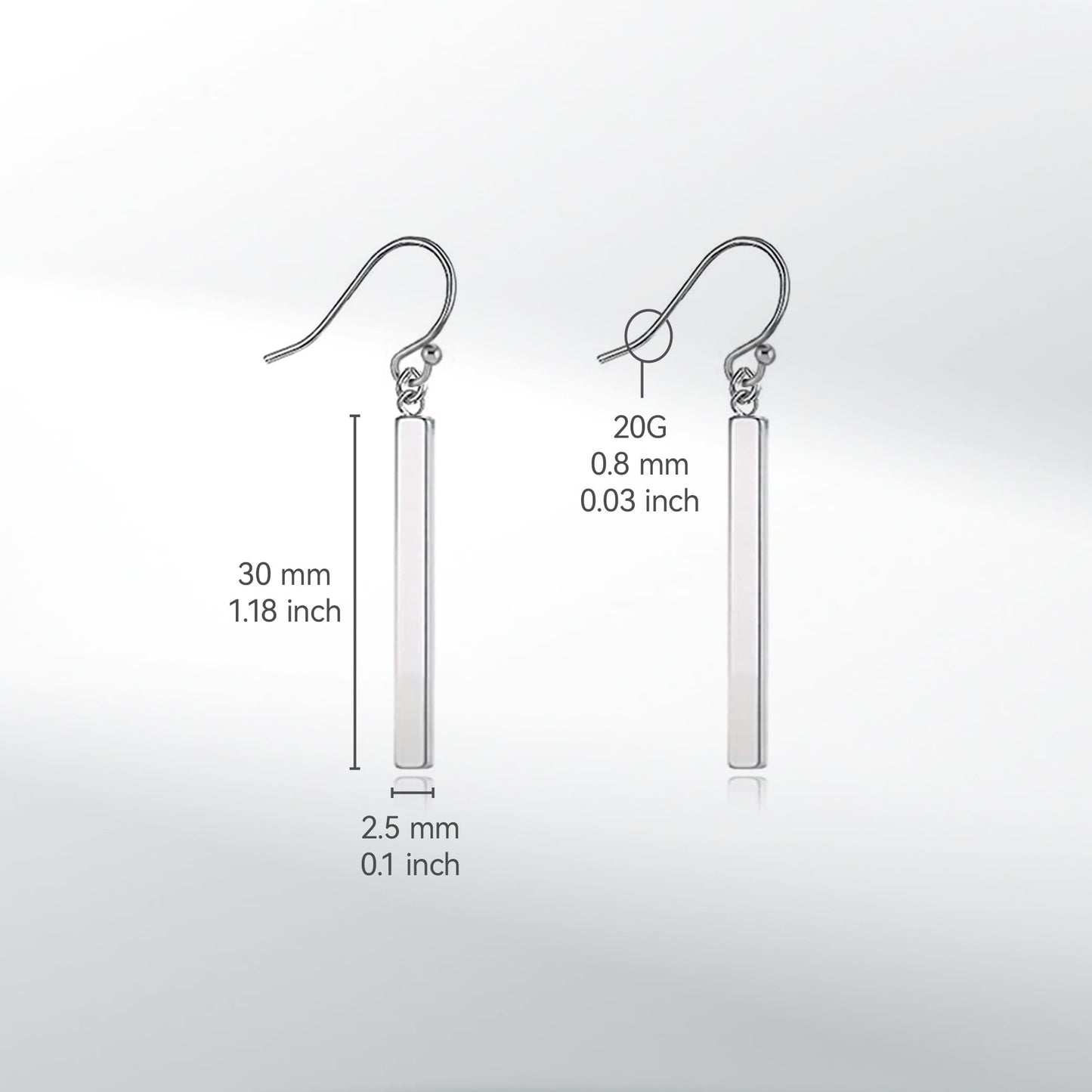 Orecchini pendenti a barra verticale in titanio puro Limerencia, orecchini leggeri ipoallergenici adatti a orecchie sensibili donna (30 mm, colore argento)