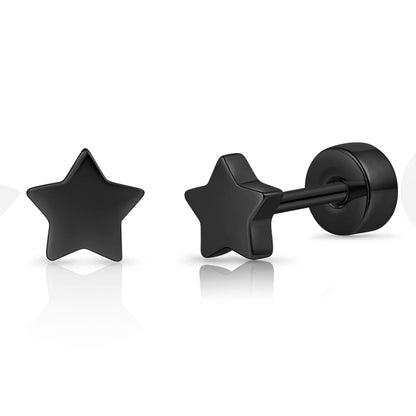 Limerencia Titan-Flachverschluss-Ohrstecker, hypoallergene Herz-/Stern-Schraubverschluss-Ohrstecker für Damen und Herren, klassische 5mm Schlafohrstecker für Knorpel und Ohrläppchen