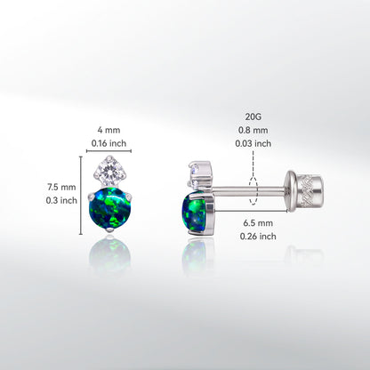 Boucles d'oreilles à fermeture à vis Limerencia en titane G23 grade implant F136 hypoallergénique, poinçon 20G pour tragus et hélix, zircon cubique + opale verte, pour cartilage et oreilles sensibles des jeunes filles