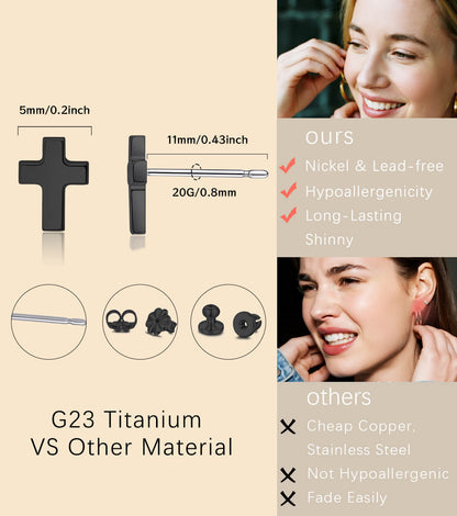 Pendientes de titanio Limerencia, pendientes hipoalergénicos para hombre y mujer con oídos sensibles, joyería minimalista, pendientes cruz planos para cartílago, diseño cruz