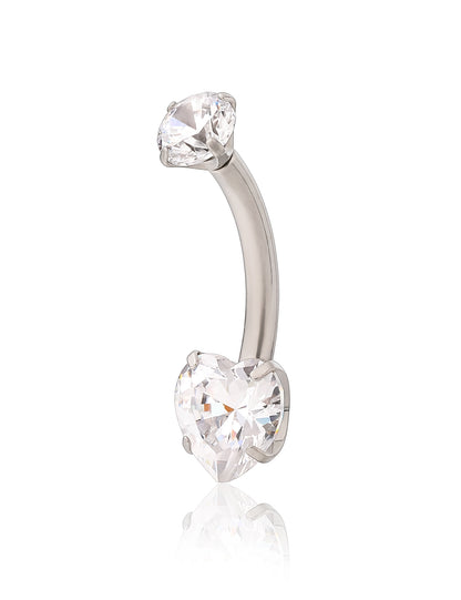 Anello ombelicale Limerencia 14G in titanio G23 con piccolo zircone a goccia, piercing ombelicale filettato interno da 10 mm (10 mm, piccolo cuore)