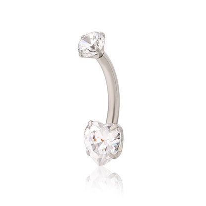Anello ombelicale Limerencia 14G in titanio G23 con piccolo zircone a goccia, piercing ombelicale filettato interno da 10 mm (10 mm, piccolo cuore)