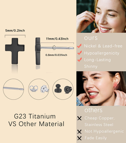 Pendientes de titanio Limerencia, pendientes hipoalergénicos para hombre y mujer con oídos sensibles, joyería minimalista, pendientes cruz planos para cartílago, diseño cruz