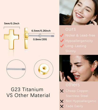 Pendientes de titanio Limerencia, pendientes hipoalergénicos para hombre y mujer con oídos sensibles, joyería minimalista, pendientes cruz planos para cartílago, diseño cruz