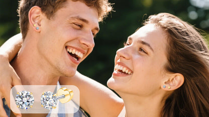 Limerencia Moissanite Stud Earrings for Women Men, F136 Hypoallergenic Titanium Earrings for Sensitive Ears, 18K White Gold Plated Star or Heart Flat Back, D Color VVS1 Clarity, GRA Certificate