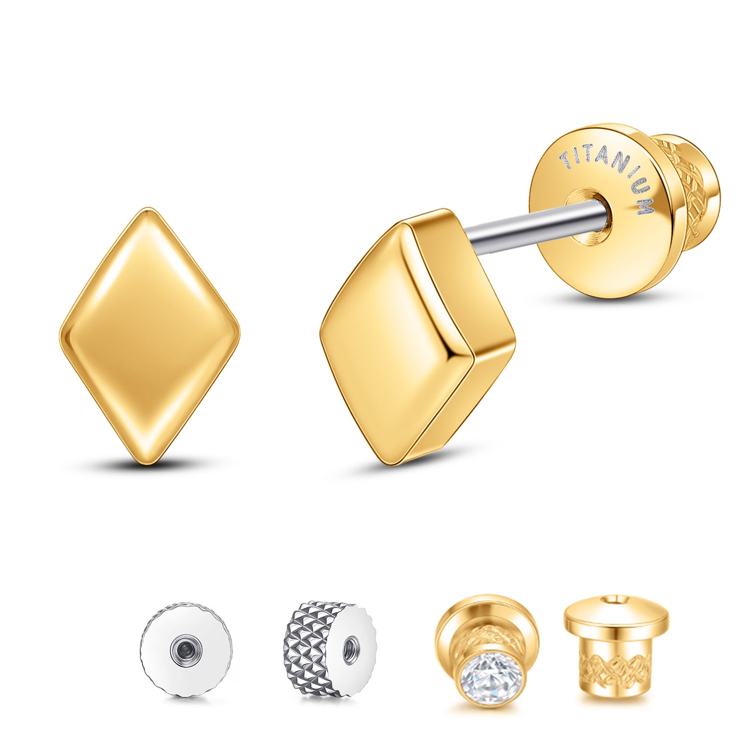 Limerencia Titanium Earring Studs, Implant Grade F136 Earrings with CZ Screw Back Hypoallergenic for Women and Men Sensitive Ears Jewelry Gift