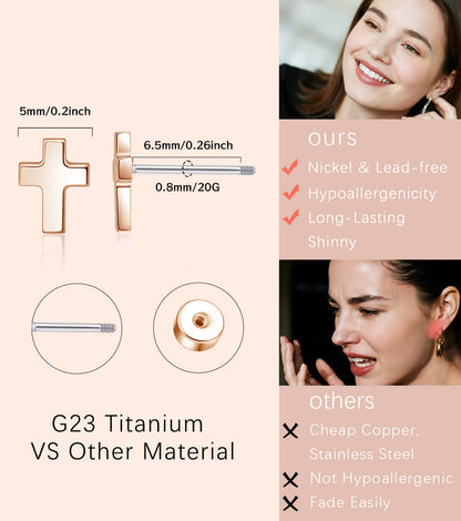 Pendientes de titanio Limerencia, pendientes hipoalergénicos para hombre y mujer con oídos sensibles, joyería minimalista, pendientes cruz planos para cartílago, diseño cruz