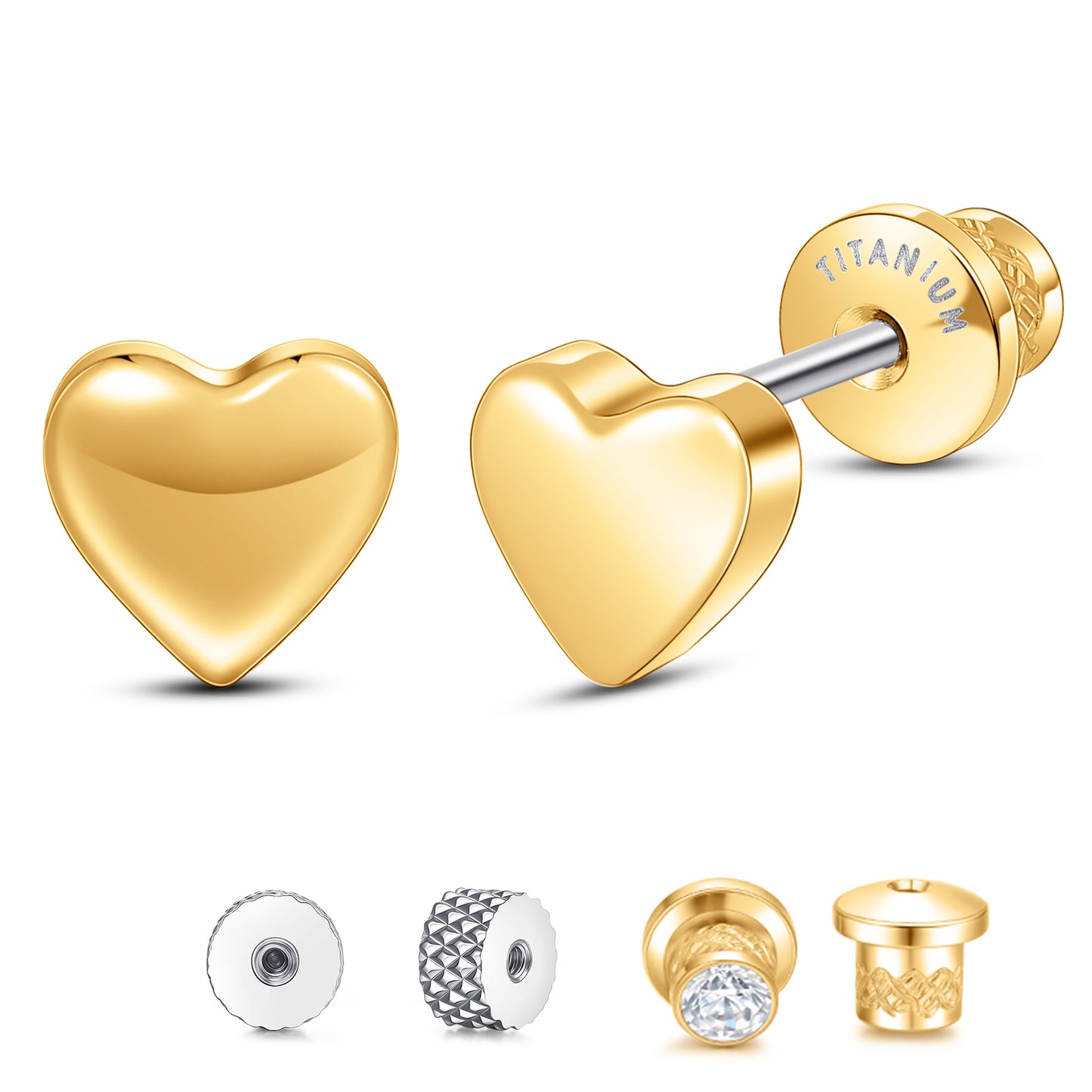 Limerencia Titanium Earring Studs, Implant Grade F136 Earrings with CZ Screw Back Hypoallergenic for Women and Men Sensitive Ears Jewelry Gift